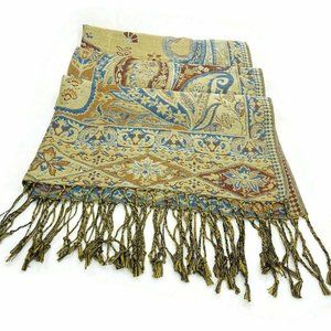 Women's Scarf Pashmina Soft Silky Shawl Wrap Light Stole Veil in Gold & Blue